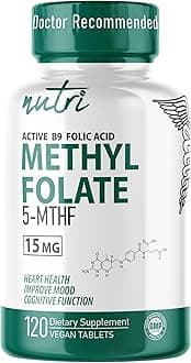 Nutri 5-MTHF L Methylfolate 15MG - 4 Month Supply, 120 Vegan Tablets - Methylated Folate Supplement - Cognitive Function, Heart Health, Prenatal Support - 3rd Party Tested - NSF Certified Facility