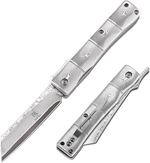 Handmade Full Damascus Steel Bamboo Style Japanese Razor Pocket Folding Knife with Pocket Clip