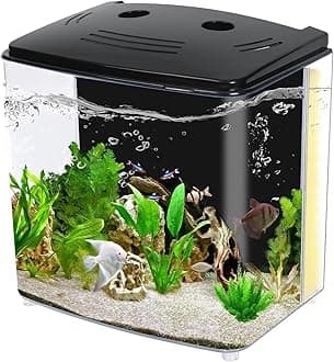Fish Tank, 1.2 Gallon Aquarium, Small Betta Fish Tank Starter Kit with LED Light and Water Filter Pump, Rectangular