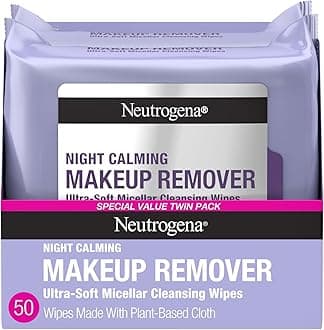 Makeup Remover Night Calming Cleansing Towelettes, Disposable Nighttime Face Wipes to Remove Dirt, Oil & Makeup, 25 ct 2 Pk