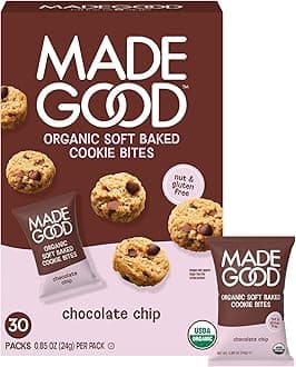 MadeGood Soft Baked Chocolate Chip Mini Cookies, Gluten Free & Safe For School Snacks, 30 Count