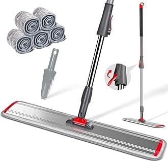 MASTERTOP Professional Microfiber Mop, Aluminum Flat Floor Mop with 5 Replacement Pads, 60cm Large Wet&Dust Mop for Hardwood, Vinyl, Laminate, Tile Cleaning - Send 1 Cleaning Scraper