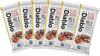 Diablo No Added Sugar Milk Chocolate with Hazelnuts – No Added Sugar Chocolate Bar, Sweetened with Stevia, Gluten Free, Ideal for Any Occasion, Birthdays, Valentines, or Gift Hampers, 75g (Pack of 6)