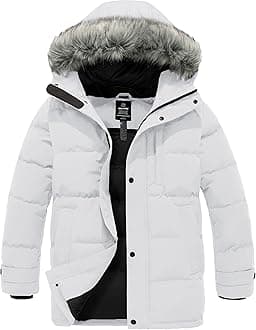 Wantdo Men's Heavy Down Parka Winter Jacket Coat with Fur Hood Navy White M