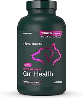 VetriScience Vetri Mega Probiotic and Prebiotic for Dogs and Cats, 180 Capsules - Digestive Relief - Easy to Give Capsules - GI Support
