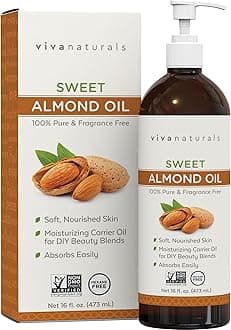 Viva Naturals Sweet Almond Oil, 100% Pure and Hexane Free, Ideal for Skin and Hair DIYs (16 fl oz)