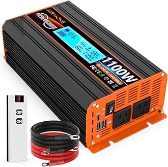 1100 Watt Pure Sine Wave Power Inverter 12V DC to 110V 120V Converter for Family RV Off Grid Solar System Car with Type-C Ports 2 AC Power Outlets Dual USB Ports LCD Display Wireless Remote Control