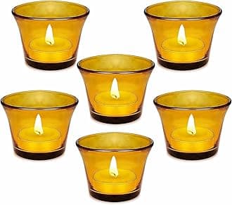 Pure Source India Yellow Glass Votive Candle Holders, Tealight Candle Holder for Wedding Home Table Centrepiece Decorations (6pcs)