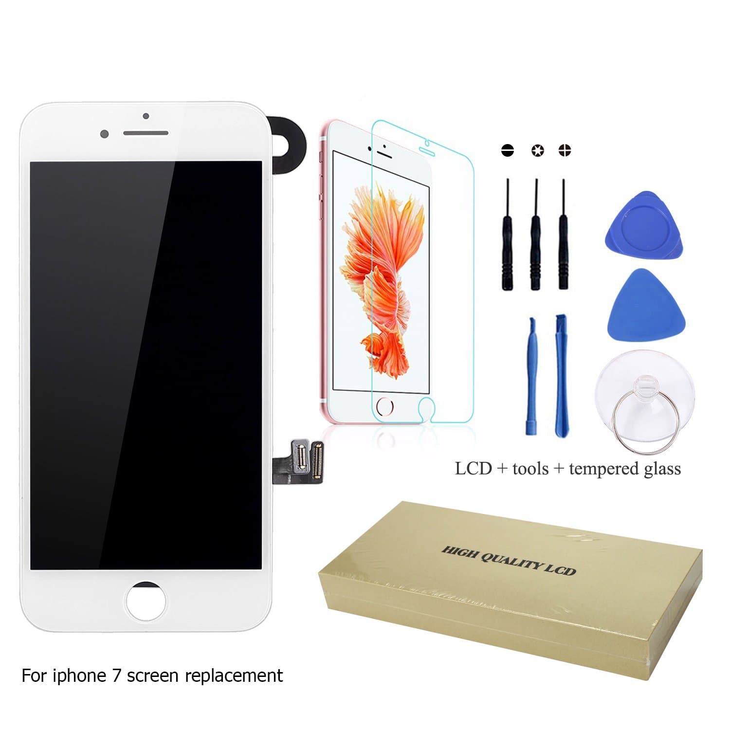 LCD Replacement for iPhone 7,Instructions Easy Replacement , Display Assembly - Front Facing Camera, Touch Digitizer , 3D Touch Layer, Earpiece Speaker Etc.Repair iPhone 7 Screen by 4.7 Inch (White)