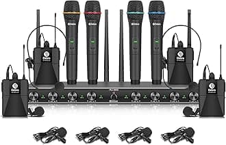 D Debra Audio AU800 Pro UHF 8 Channel Wireless Microphone System with Cordless Handheld Lavalier Headset Mics, Metal Receiver, Ideal for Karaoke Church Party