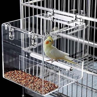 No Mess Bird Feeder for Cage, Automatic Acrylic No Mess Bird Feeder Cage for Parrots Canary Parakeet Budgerigar Crested Myna Cockatiel Lovebird (Large)