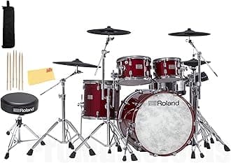 Roland VAD706-GC V-Drums Acoustic Design Electronic Drum Set - Gloss Cherry Bundle with Drum Throne, Drumstick Bag, 3 Pairs of Drumsticks, and Austin Bazaar Polishing Cloth