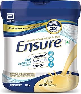 Ensure No 1 Nutritional Supplement Drink in the world 32 nutrients High Protein,Calcium,Vit D, Vanilla 400g/375g, Wt may vary