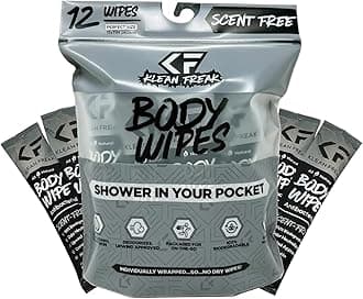 The Klean Freak Body Wipes - 12 count Individually Wrapped | Showerless Body Wipe for Women & Men | Sustainable Bodywipes for Gym, Travel, Camping | Scent Free