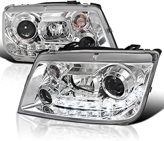 SPEC-D TUNING LED Chrome Housing Clear Lens Projector Headlights Compatible with 1999-2004 VW Jetta/Bora Mk4, Left + Right Pair Headlamps Assembly
