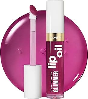 Revlon Super Lustrous Glimmer Lip Oil – Hydrating Lip Gloss Oil with Plant-Based Squalane, Conditioning Shine, Non-Sticky Cushion Feel, Plumping Gloss Finish, Plum Pop