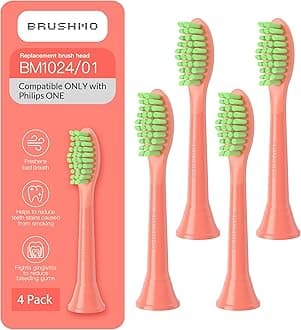 Brushmo Replacement Toothbrush Heads, Compatible with Philips One for Sonicare Electric Toothbrush Handles HY1022, 4 Standard Heads with Tongue Cleaner, Soft Dupont Bristles, BM124m, Miami Coral