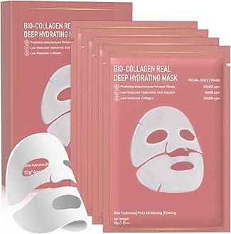 Bio-Collagen Real Deep Mask, 4 Pack Overnight Hydrating Face Mask for All Skin Types, Collagen Face Mask