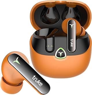 truke New Launch BTG Flex True Wireless in Ear Earbuds, Dual Pairing Ear Buds, 40ms Low Latency Gaming Mode, 60H Playtime Fast Charging, HiFi DSP Sound, Quad-Mic ENC, 13mm Driver,Bluetooth 5.4(Orange)