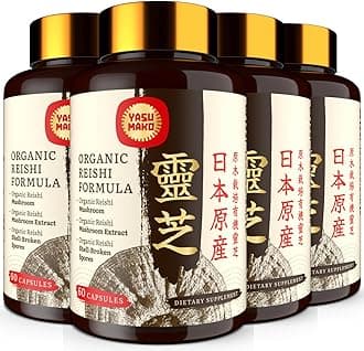 Japanese Reishi Mushroom Supplement 800mg with Reishi Mushroom Extract 500mg & Reishi Shell-Broken Spores 200mg,Organic Mushroom Capsules for Immune System - Real Fruiting Body (Pack of 4)