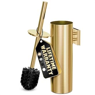 Gold Toilet Brush and Holder Set with Wall Mount