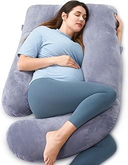 Momcozy Pregnancy Pillows, U Shaped Full Body Maternity Pillow with Removable Cover, Grey Pregnant Support Pillow for Sleeping