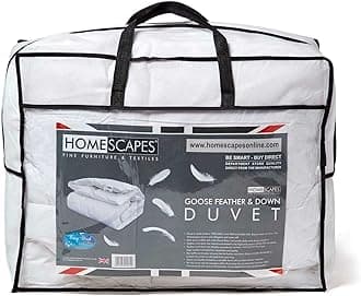 HOMESCAPES - Luxury White Goose Feather & Down 4.5 Tog Double Duvet - 100% Cotton Anti Dust Mite & Down Proof Fabric RDS Certified - Anti allergen - Washable at Home - Summer Quilt