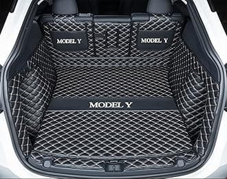 Cargo Mat for Tesla Model Y 5-Seater 2020-2025 Car Trunk Liner (Rear Trunk Cover+Back Seat Protector+High Sides Panel Protector+Door Sill Protector)