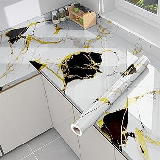 JB'S LAND Marble Waterproof Oil Proof Wall Paper Furniture Kitchen, Cabinets, Almirah,Tabletop,Plastic Table, WoodenTable,Wardrobe,PVCDIY Self Adhesive Sticker(60x200cm) (New Desing White Black Gold)