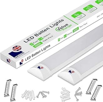 Morris LED Batten Light 6ft - 60W 7200LM, IP20 Grade, 2-Pack 6500K Daylight, High-Efficiency Lighting for Indoor Barns, Workshops, Large Spaces - Value Range