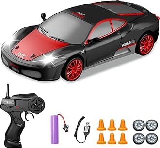 RC Drift Cars, 2.4Ghz 1:24 Remote Control Car 4WD High Speed Drifting RC Car with LED Light and Drift Tires Racing Toy Cars for Kids Boys Girls Adults(Black)