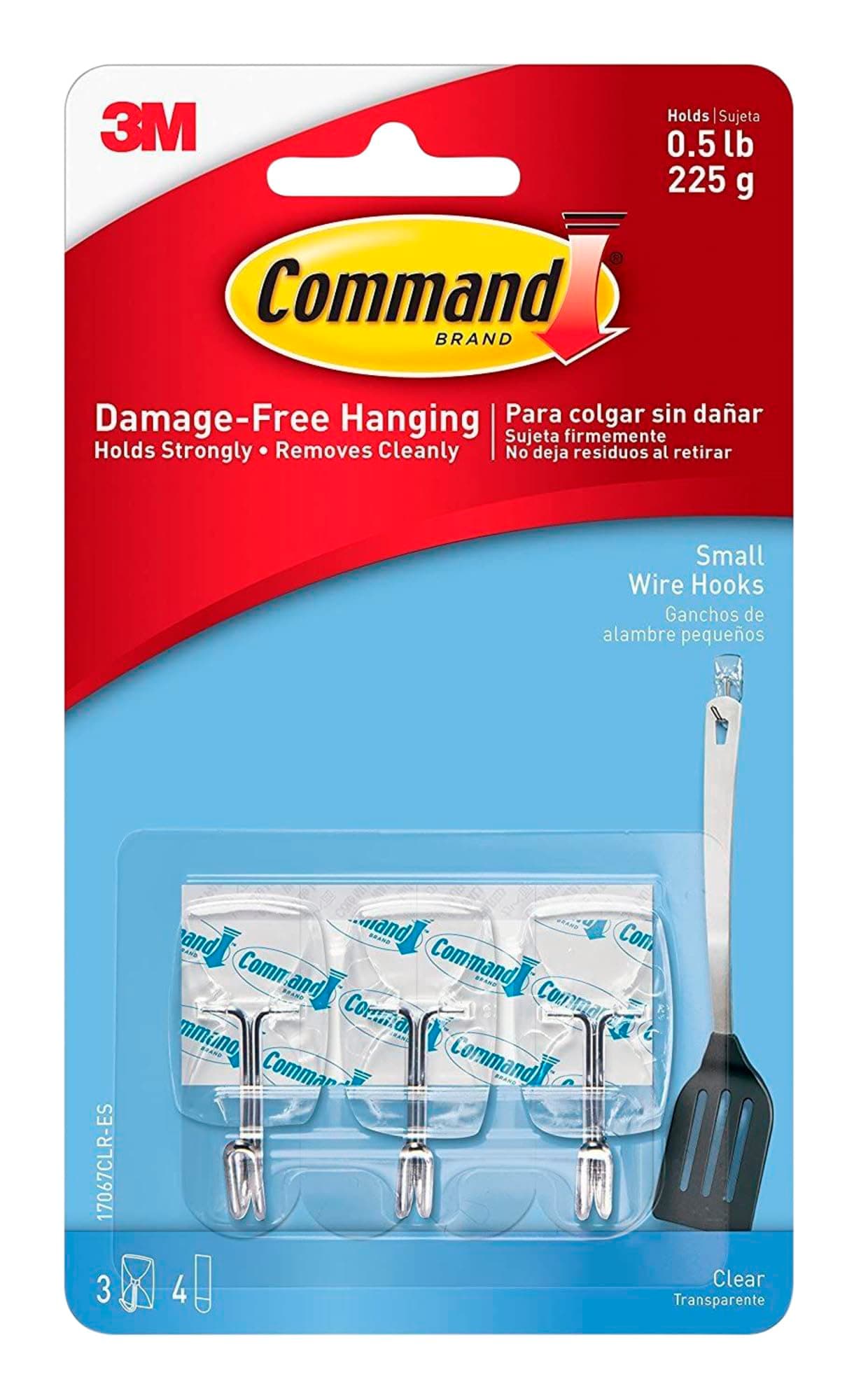 3M Command Small Clear Wire Wall Hooks, Holds 225gms, No Paint Damage, Holds Strongly, Reusable, Adhesive hooks for wall, Multi-surface (Transparent, 3 hooks, 4 strips), Plastic