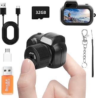Mini Keychain Camera, FHD 1080p 8MP Cute Mini Digital Camera with 32GB SD Card, 8 Creative Filters, 0.96" HD Display, 100 Mins Battery Life for Decorate Travel Recording Gifts (Retro, Black)