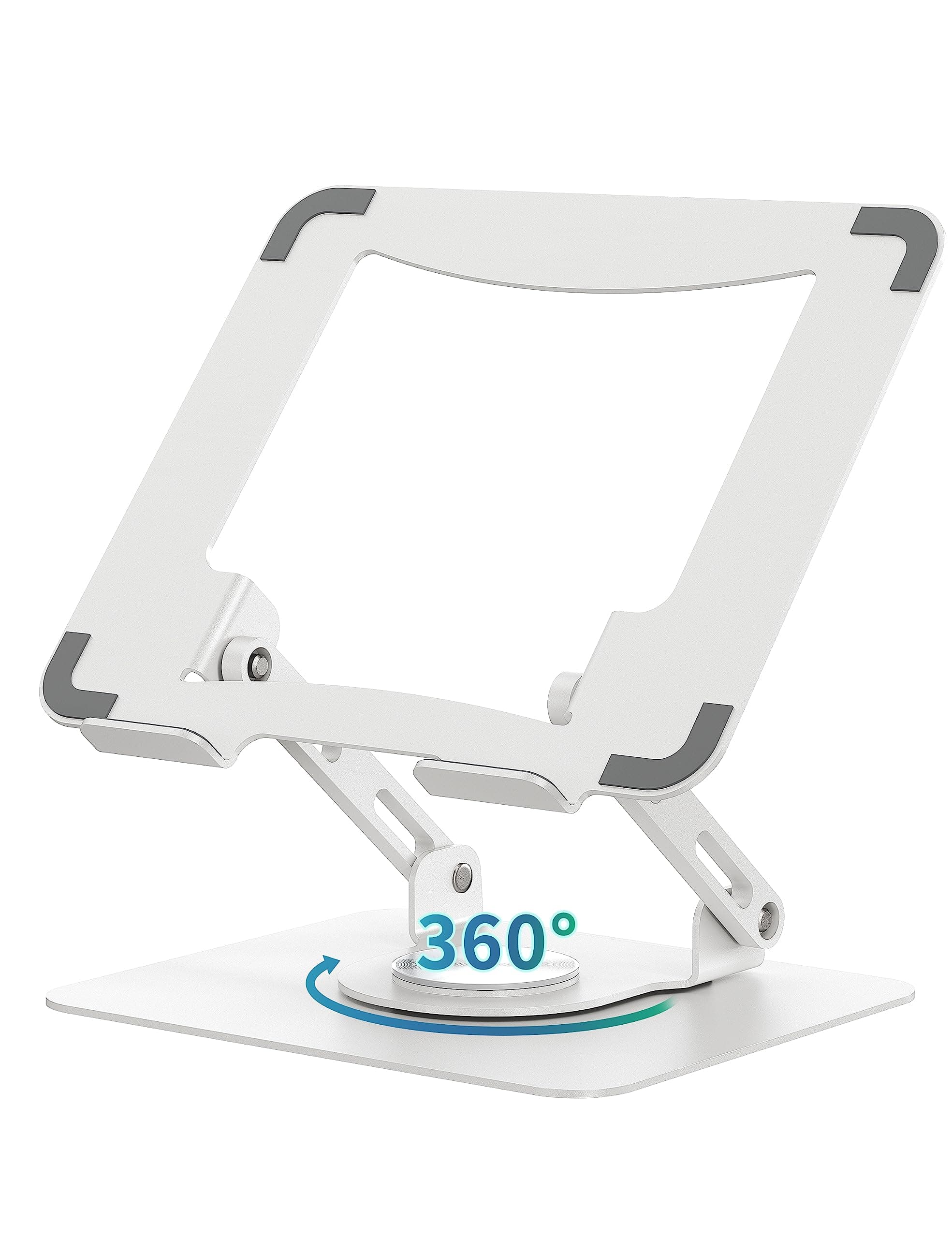 SOUNDANCE Laptop Stand with 360° Rotating Base, Ergonomic Computer Riser for Desk, Adjutable Height Muti-Angle, Foldable Laptop Mount, Stable Metal Holder Support 10-15.6" Notebook PC, White