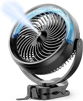 Koonie 10000mAh Battery Operated Misting Fan with Clip, Portable 8'' Mist Fan for Desk with Max. 48 Hours Runtime, 3Speeds, 2 Spray Modes, 200ML Tank for Golf Cart Home Office Travel Camping Stroller