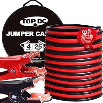 TOPDC 4 Gauge 25 Feet Jumper Cables for Car, SUV and Trucks Battery, Heavy Duty Automotive Booster Cables for Jump Starting Dead or Weak Batteries with Carry Bag, (TD-P0425)