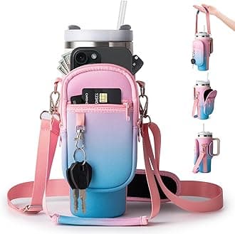 linmaya Water Bottle Carrier Bag with Phone Pocket for Stanley Cup 40/30oz,Insulated Neoprene Water Bottle Holder Cross-boday Bag with Adjustable Shoulder & Handheld Strap Stanley Cup Accessories