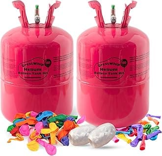 GreatWhip 13L Helium Tank Up To 50 Latex Balloons, 50 Pink Latex Balloons And Ribbons Included. (2 Boxes)