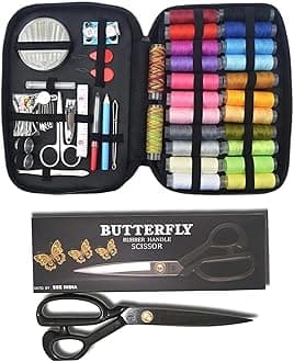 - Butterfly Sewing Kit Box | Tailoring Tools Combo with Accessories, Scissors, Thread, Needles, Measuring Tape | Sui Dhaga Portable, Stitching Items Box for Home, Ladies, Multipurpose, Travel, DIY