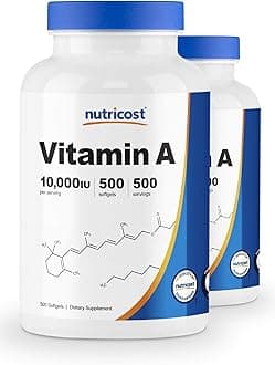Nutricost Vitamin A 10,000 IU, 500 Soft Gel Caps (2 Bottles)