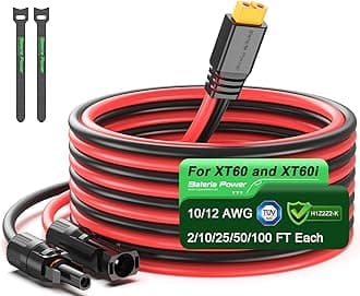Bateria Power Solar to XT60 Charge Extension Cable, 12AWG 15Ft Solar Connector to XT60 Adapter Cable for Solar Panel to Portable Power Station Solar Generator LiFePO4 Battery RV