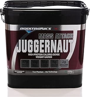 – Boditronics Mass Attack Juggernaut Powder for Weight Gainer Powder, All in One Muscle Mass Gainer, High Protein Powder for Men & Women, 5g Creatine, BCAA, Glutamine & Beta Alanine (Rich Chocolates)