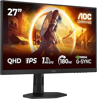 AOC Q27G4XD 27 inch WQHD Gaming Monitor 180Hz, Fast IPS Panel, 0.5ms MPRT, Adaptive Sync, HDR400, G-Sync Compatible, Height Adjustment, (2560x1440 HDMI 2x 2.0 DP 1x 1.4) Black