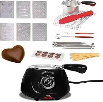 Total Chef Instant Hot Chocolate Melting Pot Fondue Sets with 8.8oz 250g Capacity Electric Small Chocolatier Machine DIY Candy Cheese Maker 32-Piece Tool Kits Kids Birthday Gifts Party Workshop Black