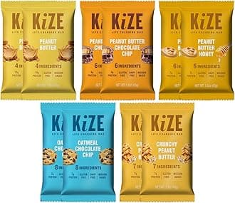 KiZE Energy Bars - Peanut Butter Lovers Variety Pack - Gluten Free, Dairy Free Options, Non-GMO, and High Protein Meal Replacement Energy Bars, Clean and Simple Food Ingredients - 7-10g High Protein Snacks, (10 Count)