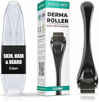 RUBAB MEN 0.5Mm Derma Roller With Travel Case|For Hair Growth&Rejuvenates Skin Tone|540 Titanium Needles Activates Follicles For Faster,Thicker&Fuller Patchy Beard Growth|Safe&Easy To Use,100 Grams