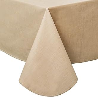 LIBERECOO Vinyl Tablecloth with Flannel Backing Linen Texture Pattern Table Cloth Stain-Resistant Table Cover for Home Dining and Outdoor (Champagne Color, 60 x 84 Inch (6-8 Seats))