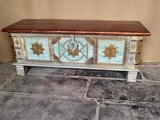 Nazar Art & Craft Mango Wood Trunk cum coffee Table | Center Table | Brass Fitted wooen Pitara for living room, Hall, Home | Golden Finish