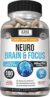 Kaya Naturals - Neuro Brain for Memory & Focus - Nootropic Energy Capsule - Nootropic Brain Support Supplement - Focus & Concentration & Learning Accuracy - Cognitive Function - 180 Count