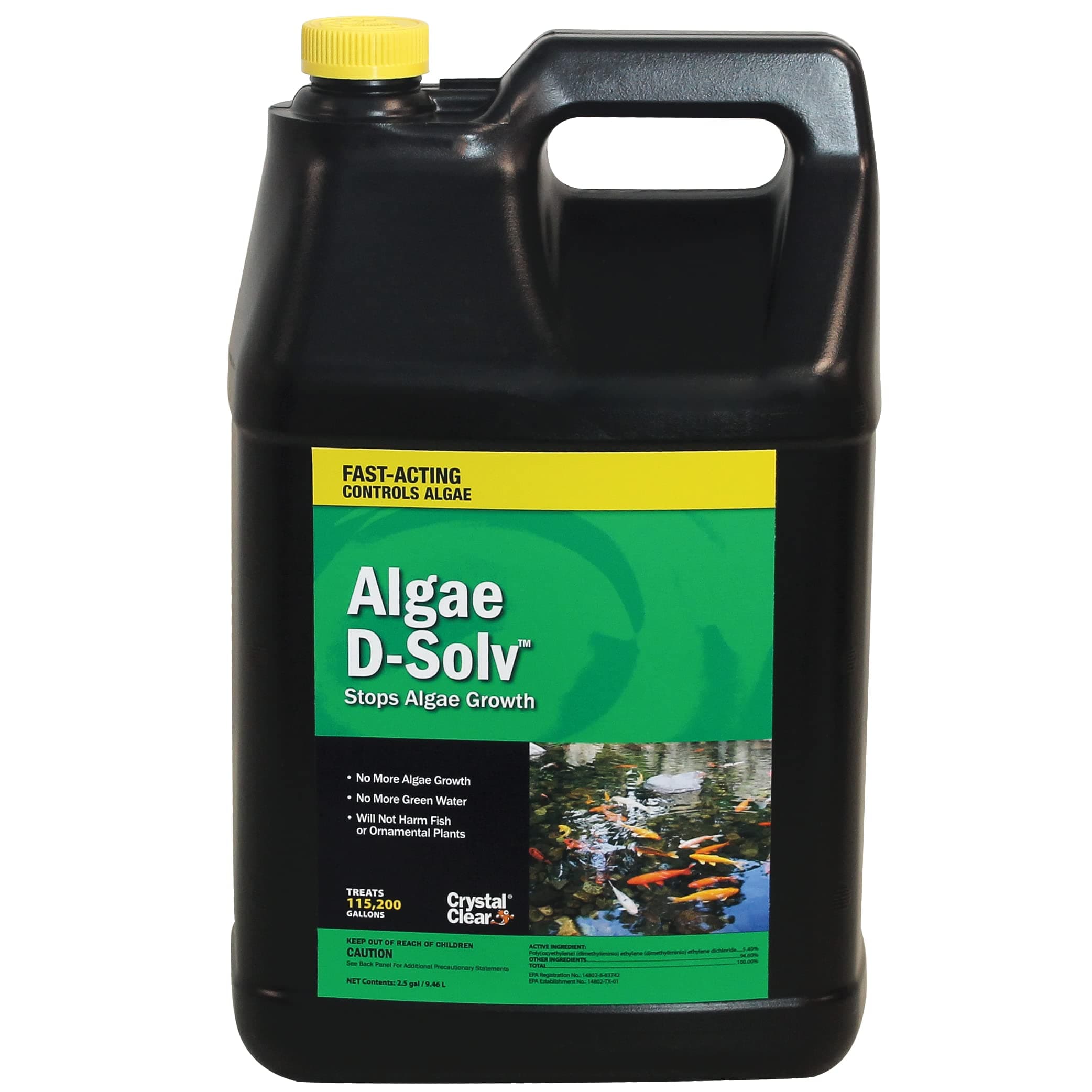 Algae D-Solv Pond Algae Control, Fast-Acting EPA Registered Algaecide, Use in Fountains & Outdoor Ponds Containing Koi & Other Fish, Treats 115,200 Gallons, 2.5 Gallons